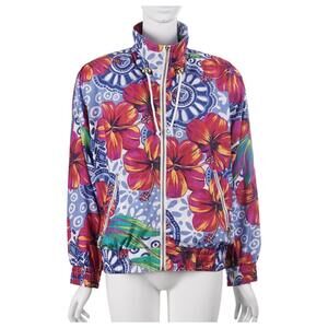 ANDY JOHNS Vintage Women Windbreaker Jacket S Floral Nylon Full Zip Oversized